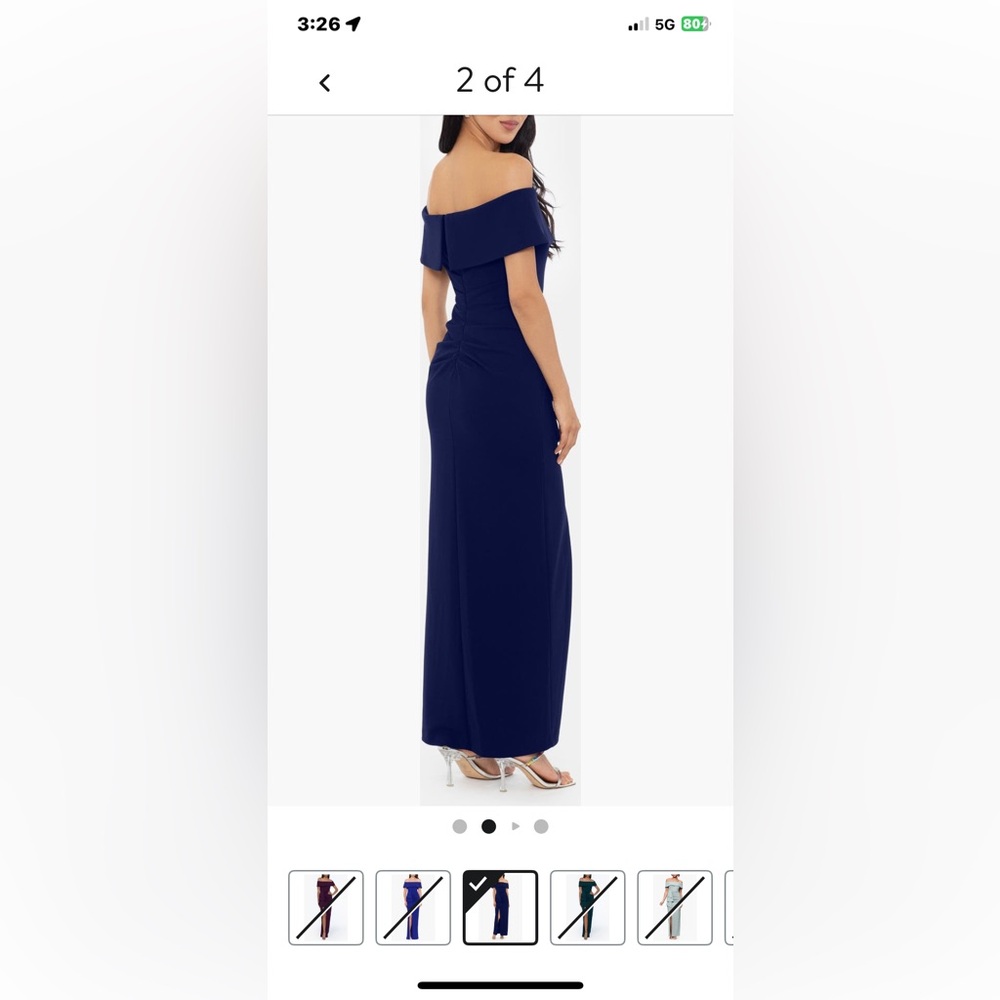 Xscape Off-Shoulder Navy Gown